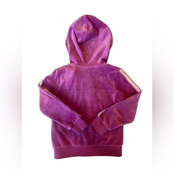 Juicy Couture Girl Velour Zip Up Jacket Size 3T Purple Hooded Bling Heart Stripe - Picture 3 of 6